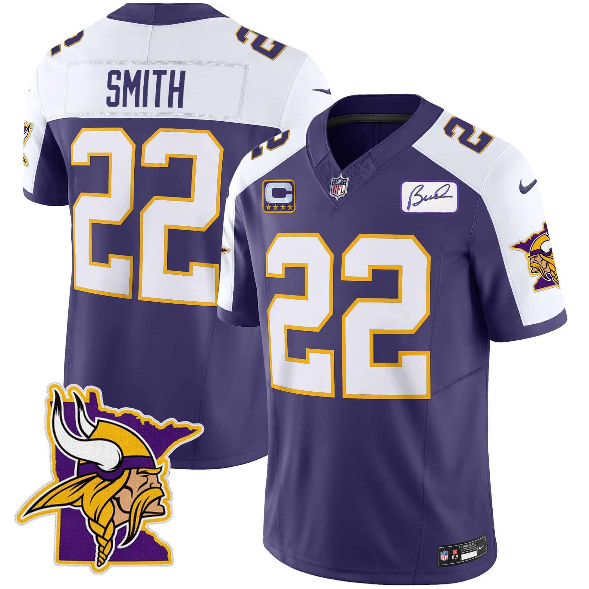 Men Minnesota Vikings 22 Smith Purple 2024 Nike Patch Classic Limited NFL Jersey